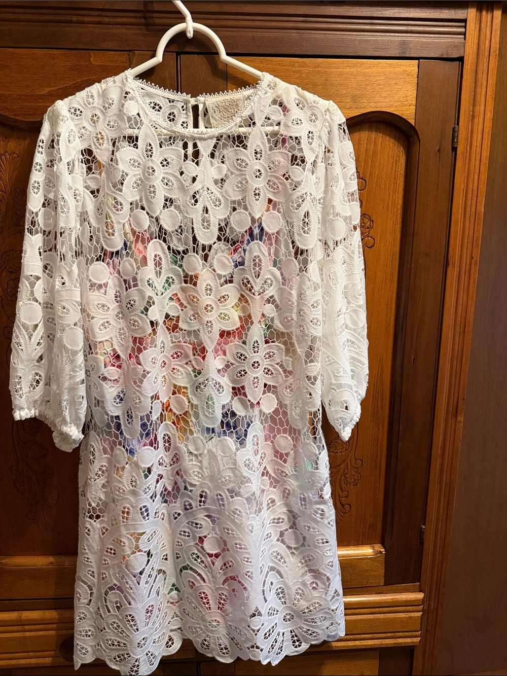 White Floral Crochet Lace Dress with Floral Slip